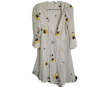 Free People Medium dress deep v-neck wrap button ruffle flutter sleeve sheer